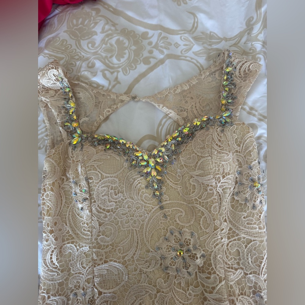 Dancing Queen Gold Sleeveless V-Neck Gown - Picture 4 of 5